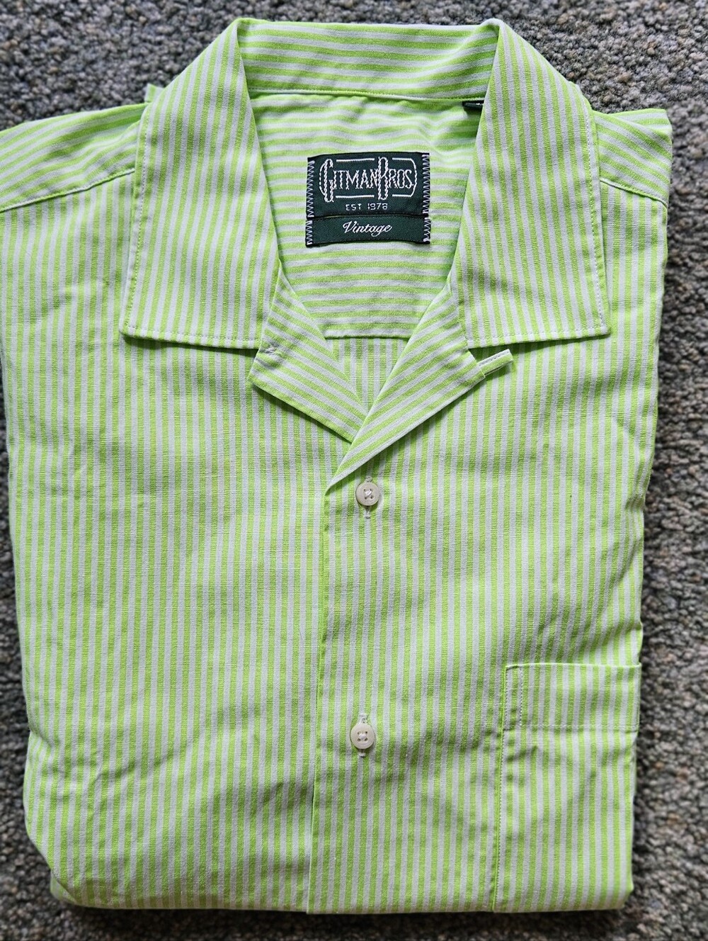 Gitman Bros. Men’s Lime Green Stripe Camp Shirt